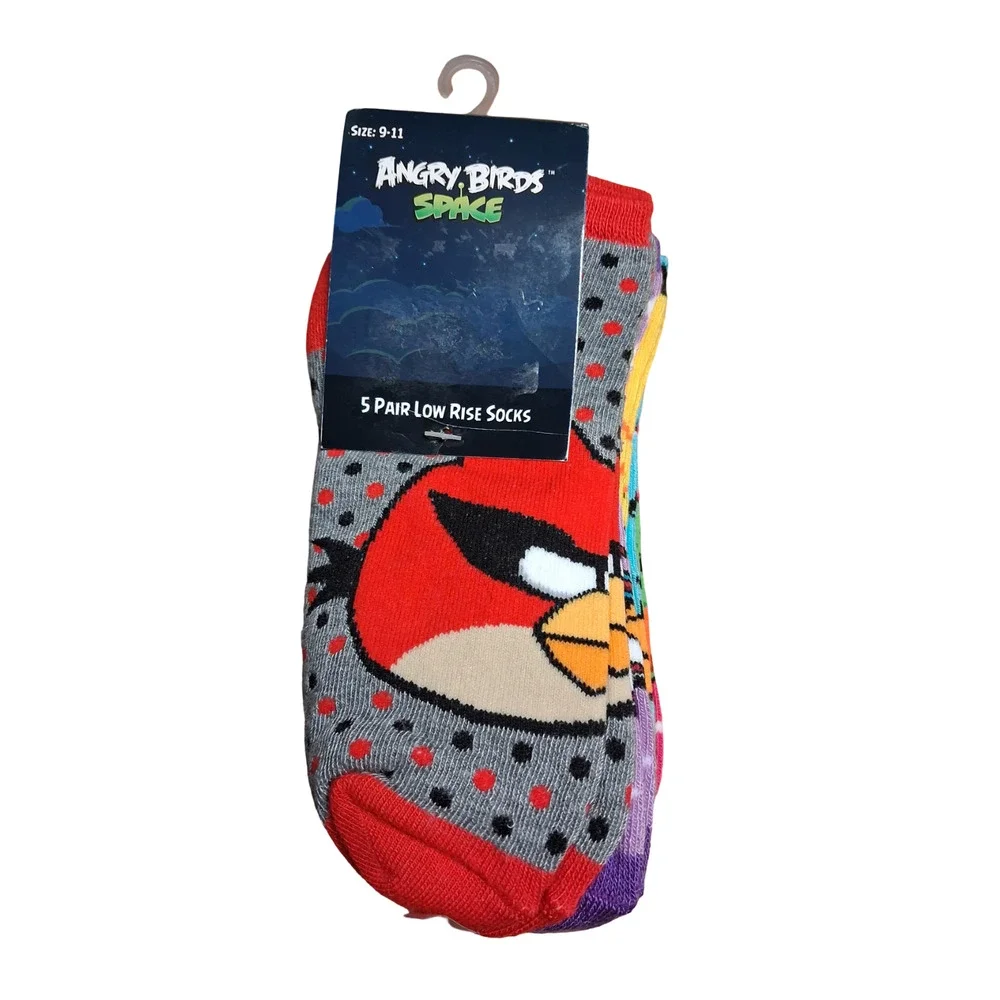 Angry Birds Space Low Rise Socks 5-Pair Pack Size 9-11 Multicolor Cartoon New